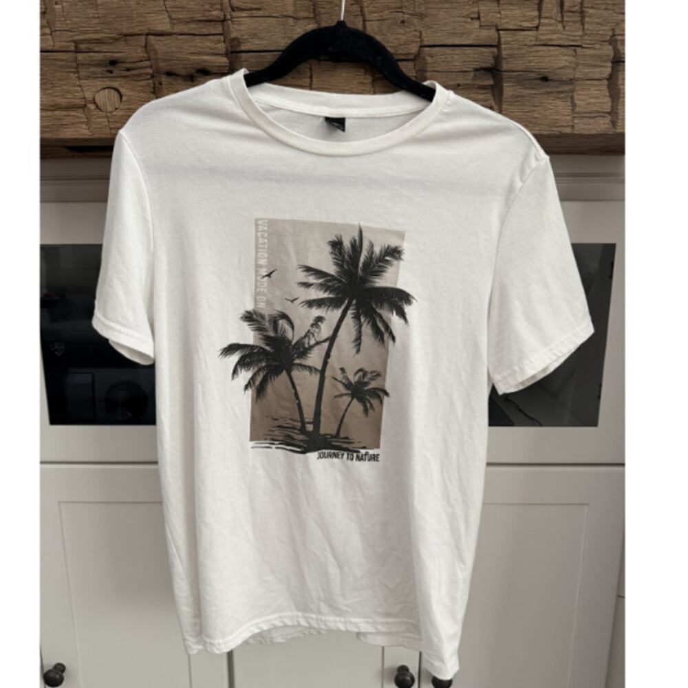 Manfinity Palm Tree Graphic Tee White Journey to Nature Sz Small